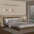 Cozy Bedroom Interior With Woven Headboard Dried Flower Decor Table Lamp And Window Blinds