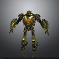 Golden Robot Character Model With Yellow Black Color Scheme And Red Chest Emblem Standing Pose