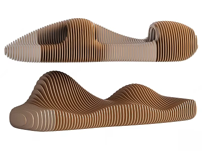 Creative Modern Wooden Landscape Seat With Outdoor Wavy Design And Striped Structure 3d model