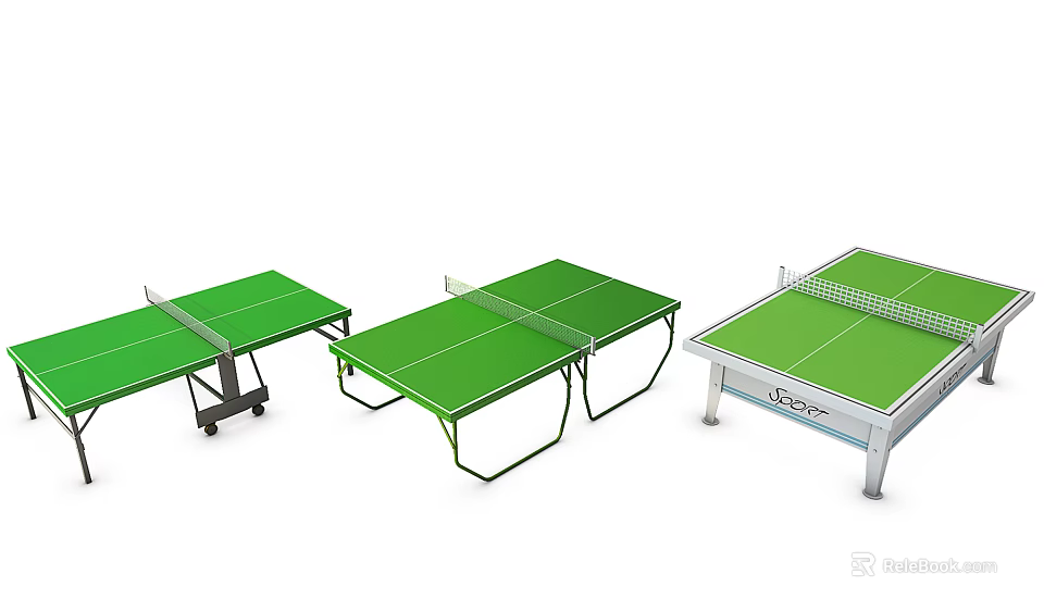 Various Ping Pong Tables As Sports Equipment Featuring Green Tabletop And Net 3d model 