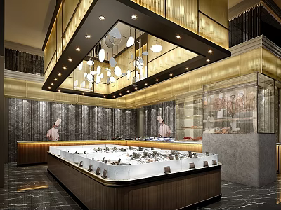 Elegant Modern Restaurant Interior With Stylish Lighting And Decorative Counter 3d model