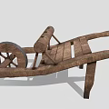 Vintage Wooden Wheelbarrow With Rustic Handcrafted Frame And Spoked Wheel Design