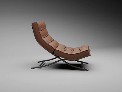 Modern Brown Leather Lounge Chair With Stitched Design And Metal Frame 3d model