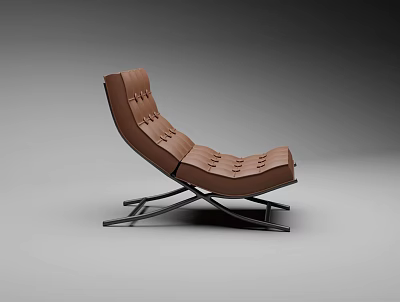 Modern Brown Leather Lounge Chair With Stitched Design And Metal Frame 3d model