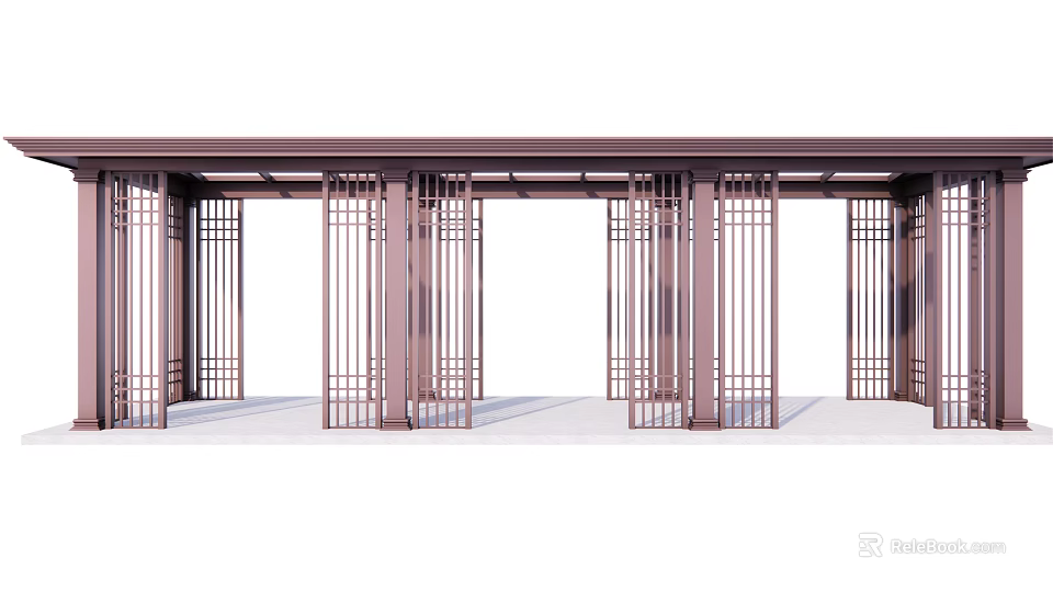 Elegant Modern Outdoor Pergola With Vertical Grille Structure And Support Columns 3d model