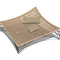 Woven Beige Lounge Chair With Two Cushions And Black Metal Frame