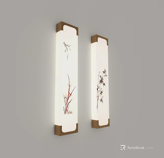 Chinese Style Decorative Wall Lamps With Wooden Frame And Floral Pattern 3d model 