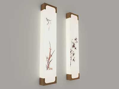 Chinese Style Decorative Wall Lamps With Wooden Frame And Floral Pattern 3d model
