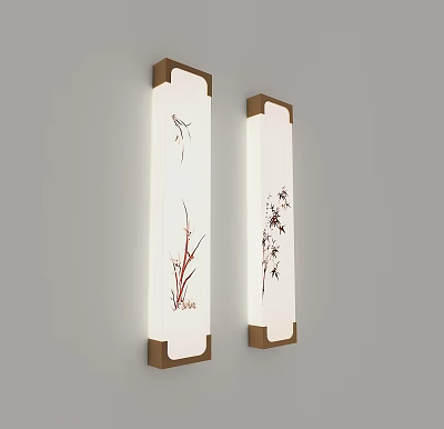 Chinese Style Decorative Wall Lamps With Wooden Frame And Floral Pattern 3d model