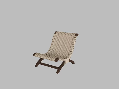 Minimalist Woven Single Chair With Dark Brown Wooden Frame And Beige Seat Surface 3d model