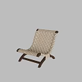 Minimalist Woven Single Chair With Dark Brown Wooden Frame And Beige Seat Surface