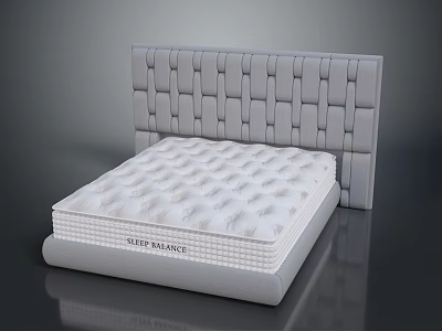 Gray Tufted Headboard Bed With Sleep Balance Mattress And Modern Design 3d model