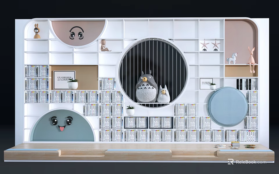 Decorative Modern Shelf Unit With Books Decorative Toys And Colorful Compartments 3d model 