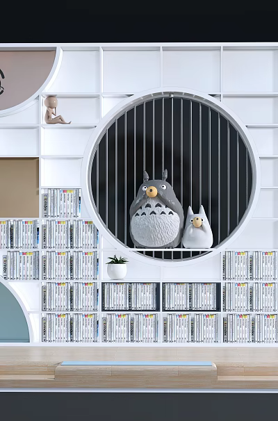 Decorative Modern Shelf Unit With Books Decorative Toys And Colorful Compartments 3d model