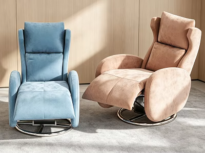 Modern Blue and Beige Leisure Chairs with Armrests and Swivel Base in Bright Interior 3d model