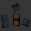 Modern Living Room Furniture Collection With Blue Sofa Wooden Armchairs And Coffee Table