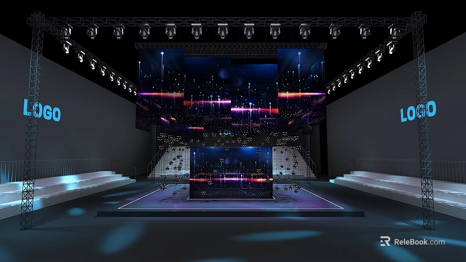 Modern Stage Design With Large LED Screens And Colorful Lighting Effects 3d model 