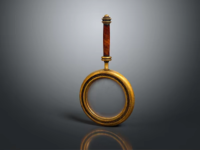 Vintage Magnifying Glass With Golden Frame And Brown Handle 3d model