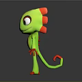 3D Friendly Green Creature Cartoon Character Design With Yellow Belly Red Paws Big Eyes Standing