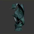 Green Dragon Sculpture With Spread Wings Ornate Base Tentacle Details And Round Mirror Center