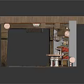 Industrial Scene Construction With Wooden Frame Metal Pipes Gear And Stools