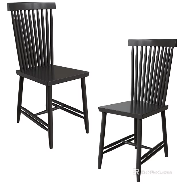 Black Wooden Leisure Chairs with Slat Back and Cross Legs in Modern Simple Design 3d model 