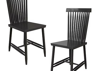 Black Wooden Leisure Chairs with Slat Back and Cross Legs in Modern Simple Design 3d model