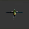 Colorful Bird With Green Head Yellow Belly And Blue Spread Wings With Reflection