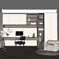Modern Study Room Interior Design With Wooden Desk Chair Bookshelf Telescope Computer And Plant