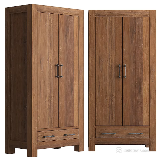 Modern Wooden Double Door Wardrobe With Bottom Drawers And Metal Handles Design 3d model 