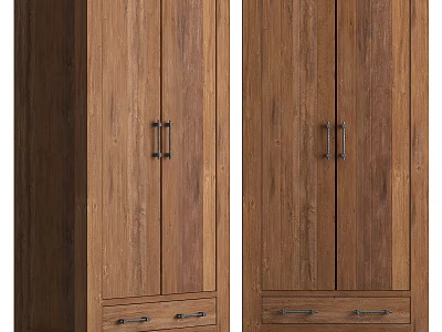 Modern Wooden Double Door Wardrobe With Bottom Drawers And Metal Handles Design 3d model