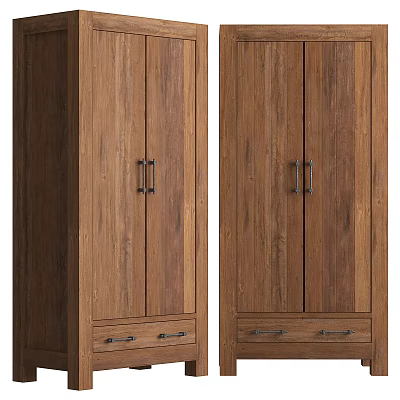 Modern Wooden Double Door Wardrobe With Bottom Drawers And Metal Handles Design 3d model