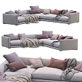 Modern Light Gray Sectional Sofa With Multiple Colored Pillows And Cozy Knitted Blanket 3d model