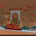 2024 Chinese Traditional New Year Decorations With Dragon Red Lanterns And Cloud Patterns 3d model