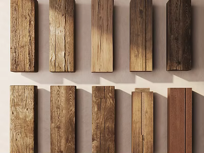 Different Wooden Planks With Natural Texture And Varied Colors In Wall Display Arrangement 3d model