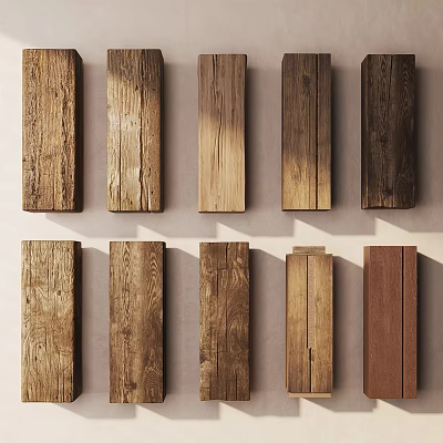 Different Wooden Planks With Natural Texture And Varied Colors In Wall Display Arrangement 3d model