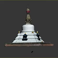 Commercial Display Equipment Buddhist Stupa Model With White Multi Layered Structure And Square Base 3d model