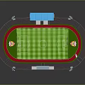 Modern Stadium Design with Green Football Field Red Running Track and Spectator Seats