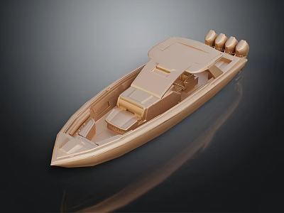 Golden Motorboat With Three Engines Seats And Modern Design Features 3d model