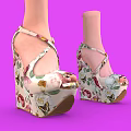 Women's Floral Pattern Wedge Heel Sandals With Cross Straps And Intricate Print Design