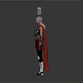 Female Thor Character In Purple Red Outfit With Red Cape Helmet And Floating Hammer