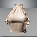 Pink Women's Fashion Top With High Neck Ruffled Details And Golden Trim
