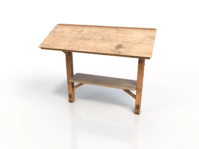 Vintage Wooden Table Furniture With Lower Shelf And Natural Wood Texture 3d model