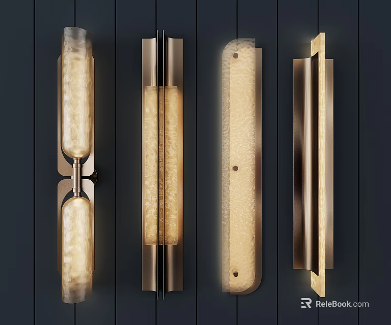 Sleek Modern Wall Lamps With Metallic Frames And Frosted Glass Shades On Dark Background Wall 3d model 