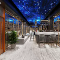 Elegant Bar Interior Design Featuring Starry Ceiling Bar Counter And Cozy Seating Area 3d model