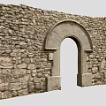 Arched Stone Entrance Gate in Ancient Stone Wall Structure Design