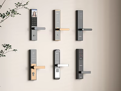 Various Modern Smart Door Handles With Digital Keypad And Fingerprint Recognition Features 3d model