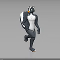 Anthropomorphic Gray Creature 3D Model with White Belly Fluffy Tail and Orange Hat Standing Pose 3d model