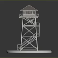 Intricate Metal Frame Tower Model With Staircase And Top Structure On White Base 3d model