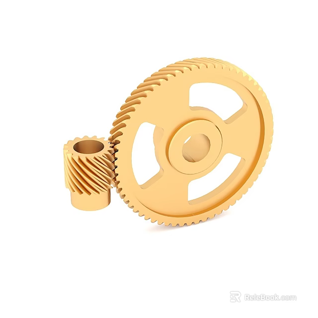 Golden Metal Gears With Large And Small Toothed Wheels And Central Holes 3d model 